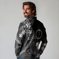 Black Kuki Airani Tapakau Long Sleeve Polo Shirt Tribal Anchor Mix Tiare LT7 - Polynesian Pride
