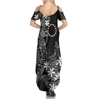 Black Kuki Airani Tapakau Summer Maxi Dress Tribal Anchor Mix Tiare