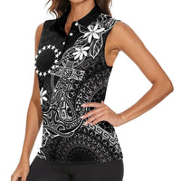 Black Kuki Airani Tapakau Women Sleeveless Polo Shirt Tribal Anchor Mix Tiare LT7 - Polynesian Pride