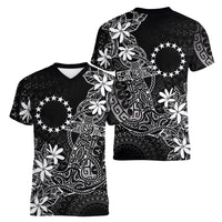 Black Kuki Airani Tapakau Women V-Neck T-Shirt Tribal Anchor Mix Tiare LT7 - Polynesian Pride