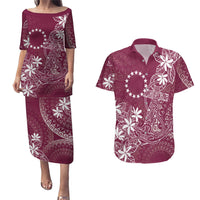 Maroon Kuki Airani Tapakau Couples Matching Puletasi and Hawaiian Shirt Tribal Anchor Mix Tiare LT7 Maroon - Polynesian Pride