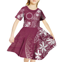 Maroon Kuki Airani Tapakau Kid Short Sleeve Dress Tribal Anchor Mix Tiare LT7 - Polynesian Pride