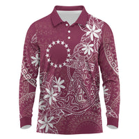 Maroon Kuki Airani Tapakau Long Sleeve Polo Shirt Tribal Anchor Mix Tiare LT7 Maroon - Polynesian Pride