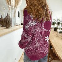 Maroon Kuki Airani Tapakau Women Casual Shirt Tribal Anchor Mix Tiare LT7 - Polynesian Pride