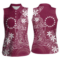 Maroon Kuki Airani Tapakau Women Sleeveless Polo Shirt Tribal Anchor Mix Tiare LT7 - Polynesian Pride