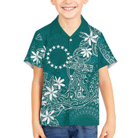 Teal Kuki Airani Tapakau Family Matching Summer Maxi Dress and Hawaiian Shirt Tribal Anchor Mix Tiare LT7 Son's Shirt Teal - Polynesian Pride