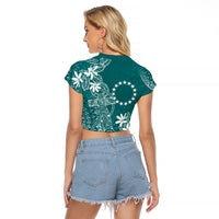 Teal Kuki Airani Tapakau Raglan Cropped T Shirt Tribal Anchor Mix Tiare LT7 - Polynesian Pride