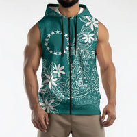 Teal Kuki Airani Tapakau Sleeveless Zip Hoodie Tribal Anchor Mix Tiare LT7 - Polynesian Pride