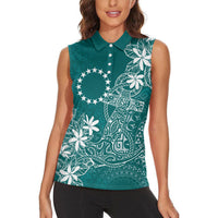 Teal Kuki Airani Tapakau Women Sleeveless Polo Shirt Tribal Anchor Mix Tiare LT7 - Polynesian Pride