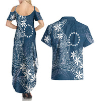 Navy Kuki Airani Tapakau Couples Matching Summer Maxi Dress and Hawaiian Shirt Tribal Anchor Mix Tiare LT7 - Polynesian Pride