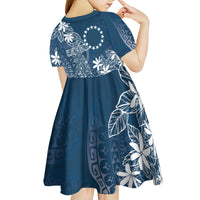 Navy Kuki Airani Tapakau Kid Short Sleeve Dress Tribal Anchor Mix Tiare LT7 - Polynesian Pride