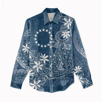 Navy Kuki Airani Tapakau Women Casual Shirt Tribal Anchor Mix Tiare LT7 - Polynesian Pride