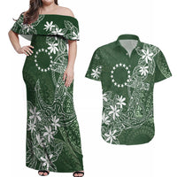 Sage Green Kuki Airani Tapakau Couples Matching Off Shoulder Maxi Dress and Hawaiian Shirt Tribal Anchor Mix Tiare LT7 Sage Green - Polynesian Pride