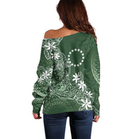 Sage Green Kuki Airani Tapakau Off Shoulder Sweater Tribal Anchor Mix Tiare