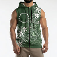 Sage Green Kuki Airani Tapakau Sleeveless Zip Hoodie Tribal Anchor Mix Tiare LT7 - Polynesian Pride