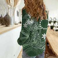 Sage Green Kuki Airani Tapakau Women Casual Shirt Tribal Anchor Mix Tiare LT7 - Polynesian Pride