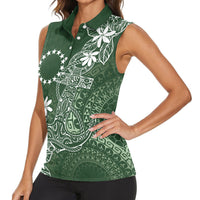Sage Green Kuki Airani Tapakau Women Sleeveless Polo Shirt Tribal Anchor Mix Tiare LT7 - Polynesian Pride