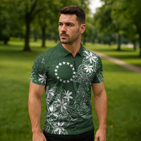Sage Green Kuki Airani Tapakau Zipper Polo Shirt Tribal Anchor Mix Tiare LT7 - Polynesian Pride
