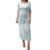 Turquoise Kuki Airani Tapakau Family Matching Puletasi and Hawaiian Shirt Tribal Anchor Mix Tiare LT7 Mom's Dress Turquoise - Polynesian Pride