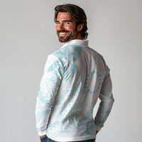 Turquoise Kuki Airani Tapakau Long Sleeve Polo Shirt Tribal Anchor Mix Tiare LT7 - Polynesian Pride