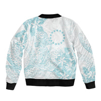 Turquoise Kuki Airani Tapakau Sleeve Zip Bomber Jacket Tribal Anchor Mix Tiare