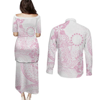 Candy Pink Kuki Airani Tapakau Couples Matching Puletasi and Long Sleeve Button Shirt Tribal Anchor Mix Tiare LT7 - Polynesian Pride