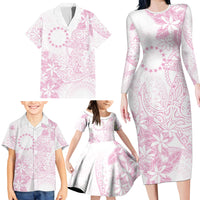 Candy Pink Kuki Airani Tapakau Family Matching Long Sleeve Bodycon Dress and Hawaiian Shirt Tribal Anchor Mix Tiare LT7 - Polynesian Pride