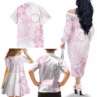Candy Pink Kuki Airani Tapakau Family Matching Off The Shoulder Long Sleeve Dress and Hawaiian Shirt Tribal Anchor Mix Tiare LT7 - Polynesian Pride