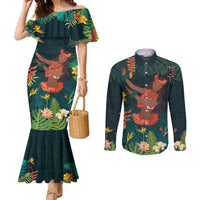 Hawaii Hula Girl Vintage Couples Matching Mermaid Dress and Long Sleeve Button Shirt Tropical Forest LT7 Colorful - Polynesian Pride