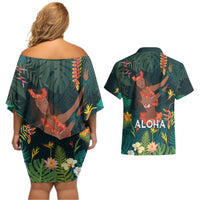 Hawaii Hula Girl Vintage Couples Matching Off Shoulder Short Dress and Hawaiian Shirt Tropical Forest LT7 - Polynesian Pride