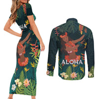 Hawaii Hula Girl Vintage Couples Matching Short Sleeve Bodycon Dress and Long Sleeve Button Shirt Tropical Forest LT7 - Polynesian Pride