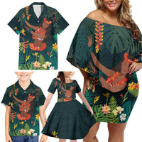 Hawaii Hula Girl Vintage Family Matching Off Shoulder Short Dress and Hawaiian Shirt Tropical Forest LT7 - Polynesian Pride