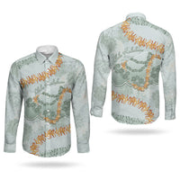 Hawaii Kaho'olawe Island Flowers Lei Couples Matching Long Sleeve Bodycon Dress and Long Sleeve Button Shirt Silver Hinahina Kū Kahakai