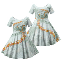 Hawaii Kaho'olawe Island Flowers Lei Family Matching Off Shoulder Short Dress and Hawaiian Shirt Silver Hinahina Kū Kahakai