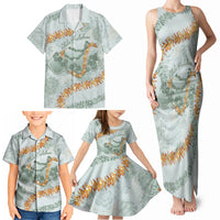 Hawaii Kaho'olawe Island Flowers Lei Family Matching Tank Maxi Dress and Hawaiian Shirt Silver Hinahina Kū Kahakai