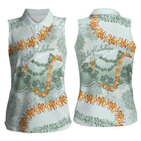 Hawaii Kaho'olawe Island Flowers Lei Women Sleeveless Polo Shirt Silver Hinahina Kū Kahakai