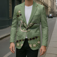 Hawaii Molokai Island Flowers Lei Blazer Kukui Nut Mossy Green