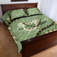 Hawaii Molokai Island Flowers Lei Quilt Bed Set Kukui Nut Mossy Green