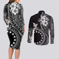 Kia Orana Cook Islands Couples Matching Long Sleeve Bodycon Dress and Long Sleeve Button Shirt Tiare and Stars LT7 - Polynesian Pride