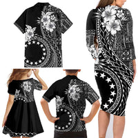 Kia Orana Cook Islands Family Matching Long Sleeve Bodycon Dress and Hawaiian Shirt Tiare and Stars LT7 - Polynesian Pride