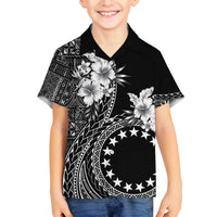 Kia Orana Cook Islands Family Matching Off The Shoulder Long Sleeve Dress and Hawaiian Shirt Tiare and Stars LT7 Son's Shirt Black - Polynesian Pride