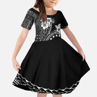 Kia Orana Cook Islands Family Matching Summer Maxi Dress and Hawaiian Shirt Tiare and Stars LT7 Daughter's Dress Black - Polynesian Pride