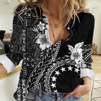 Kia Orana Cook Islands Women Casual Shirt Tiare and Stars LT7 Female Black - Polynesian Pride