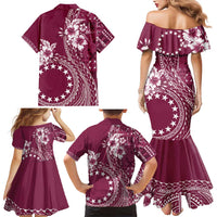 Kia Orana Cook Islands Family Matching Mermaid Dress and Hawaiian Shirt Tiare and Stars - Maroon LT7 - Polynesian Pride