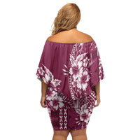 Kia Orana Cook Islands Family Matching Off Shoulder Short Dress and Hawaiian Shirt Tiare and Stars - Maroon LT7 - Polynesian Pride