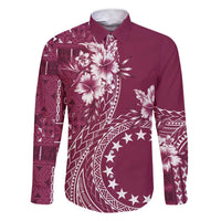 Kia Orana Cook Islands Family Matching Short Sleeve Bodycon Dress and Hawaiian Shirt Tiare and Stars - Maroon LT7 Dad's Shirt - Long Sleeve Maroon - Polynesian Pride