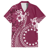 Kia Orana Cook Islands Family Matching Summer Maxi Dress and Hawaiian Shirt Tiare and Stars - Maroon LT7 Dad's Shirt - Short Sleeve Maroon - Polynesian Pride