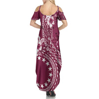 Kia Orana Cook Islands Family Matching Summer Maxi Dress and Hawaiian Shirt Tiare and Stars - Maroon LT7 - Polynesian Pride