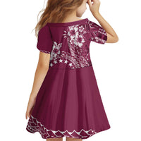 Kia Orana Cook Islands Kid Short Sleeve Dress Tiare and Stars - Maroon