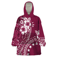 Kia Orana Cook Islands Wearable Blanket Hoodie Tiare and Stars - Maroon LT7 One Size Maroon - Polynesian Pride